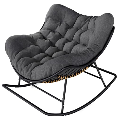 SWITTE Papasan Rocking Chair Outdoor Indoor, Oversized Wicker with Cushion, Gray H68308