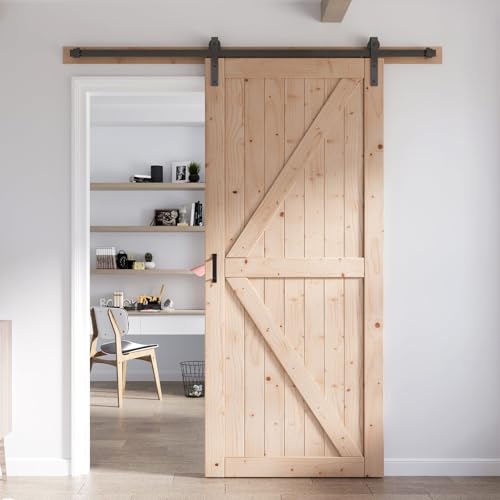 FREDBECK 48in x 80in Sliding Wood Barn Door with 8FT Hardware Kit V8036