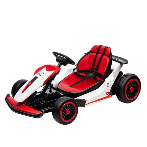 24V Electric Go Kart, Drifting Car Battery Powered Ride on Car with Powerful Motor for Kids 6-12 Years Old, Kids Go Kart with Slow Start, Music, Safety Belt,Max Load 110lbs for Boys and Girls
