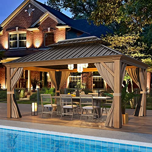EROMMY 14'x20' Hardtop Gazebo Double Roof Galvanized Steel Outdoor Pavilion G3084