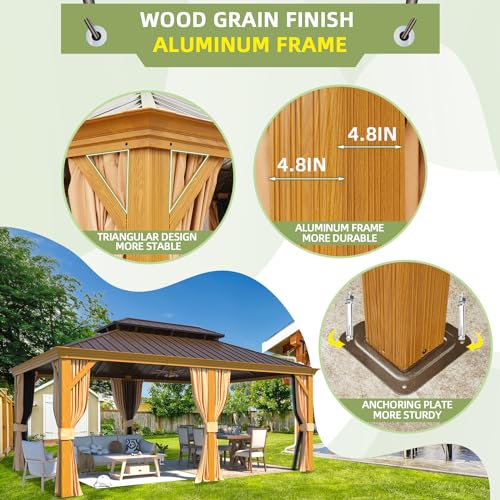 EROMMY 14'x20' Hardtop Gazebo Double Roof Galvanized Steel Outdoor Pavilion G3084