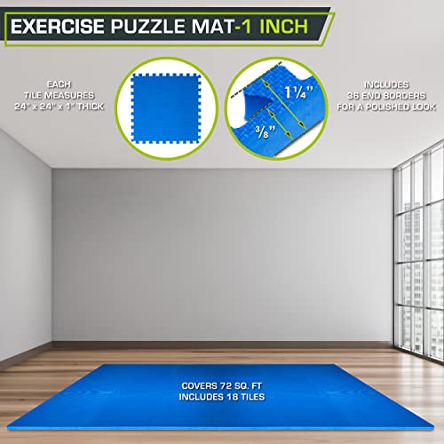 ProsourceFit Extra Thick Puzzle Exercise Mat, EVA Foam Interlocking Tiles, Black, 3/4 inch, 24 Tiles Y76691
