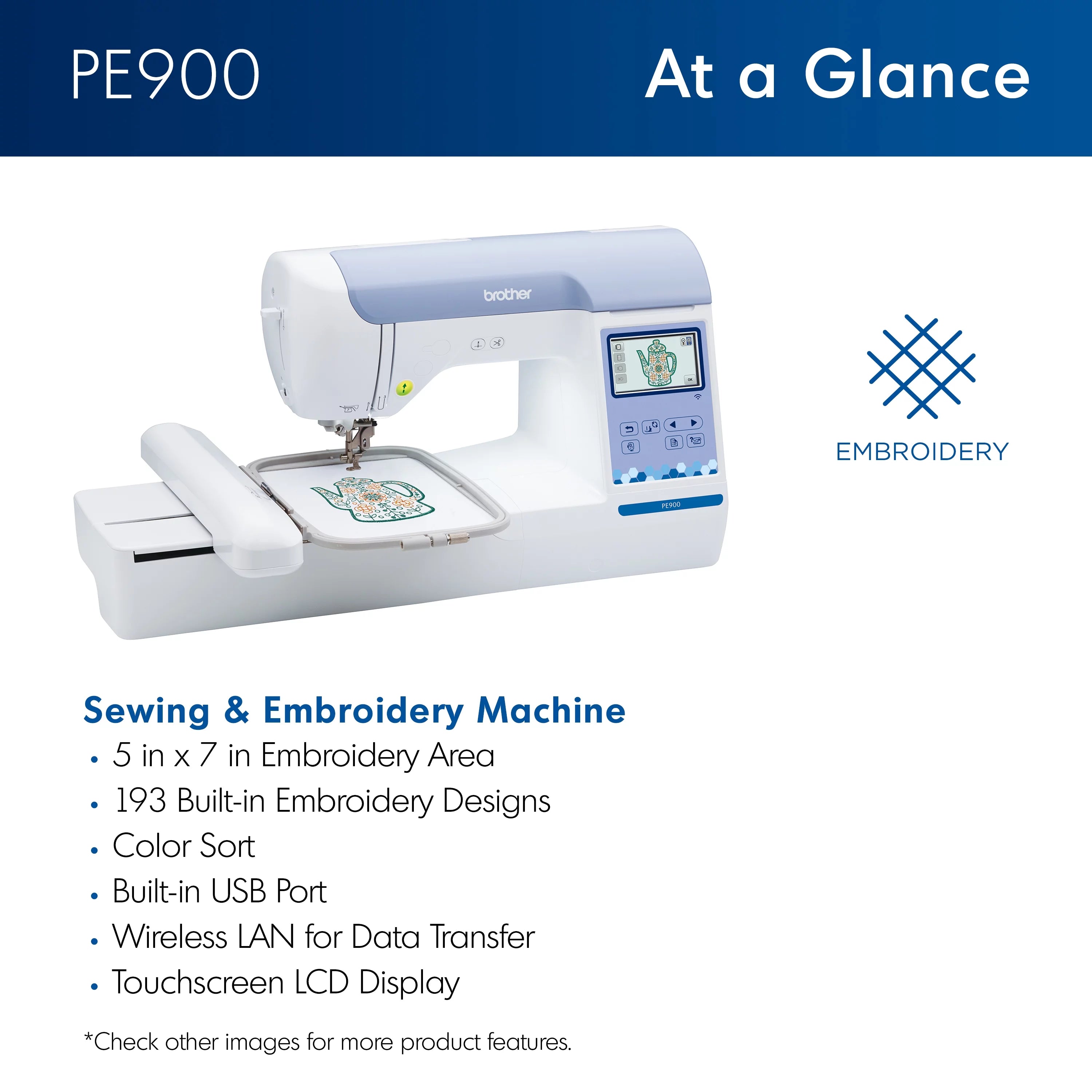 Brother PE900 Embroidery Machine with Wireless Connectivity Z2924