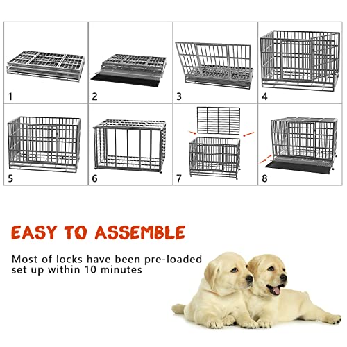 LEMBERI 48/38 inch Heavy Duty Dog Crate with Lockable Wheels, Double Door, Removable Tray Z823935