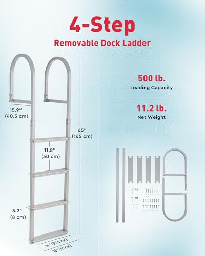 CO-Z 3 Step Removable Dock Ladder for Pontoon Boat, Aluminum Swim Ladder with Nonslip Tread O80708