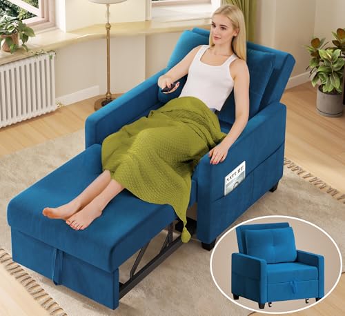 3 in 1 Convertible Sleeper Chair Sofa Bed with Adjustable Backrest, Blue M92497