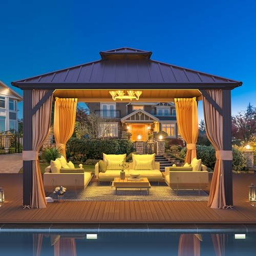EROMMY 14'x20' Hardtop Gazebo Double Roof Galvanized Steel Outdoor Pavilion G3084