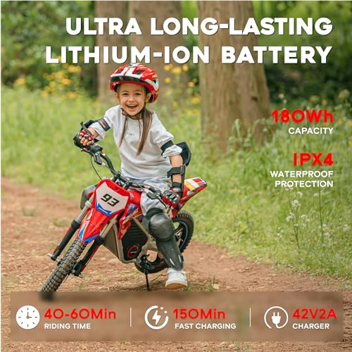 AIII Electric Dirt Bike for Kids 3-7, 12-Inch Off-Road Tires, Red X89100