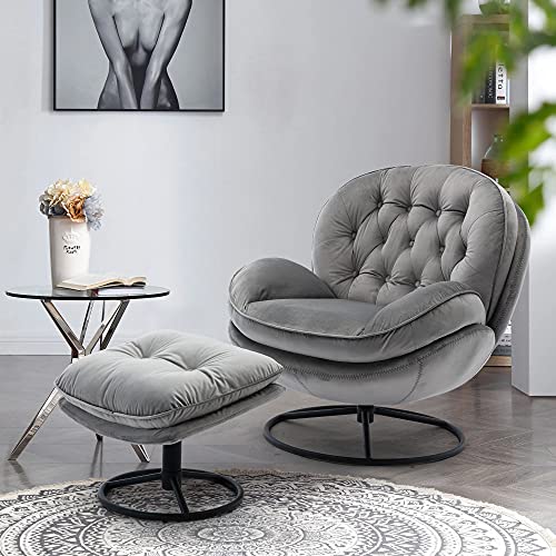 Baysitone Velvet Swivel Accent Chair with Ottoman Set, Modern Lounge Chair, Fruit Green Q36819