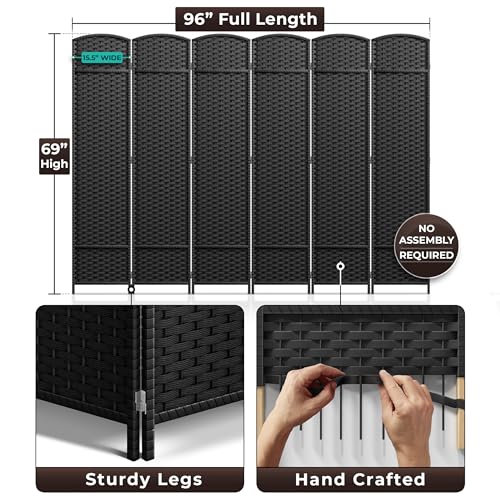 Sorbus 8-Panel Black Room Divider, 6 ft Tall Folding Privacy Screen T242