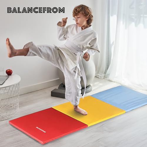 BalanceFrom Folding Gymnastics Mat, Thick Yoga & Workout Pad, Blue S867369