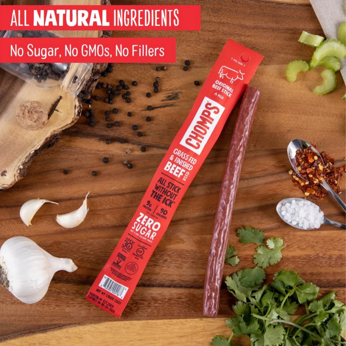 Chomps Beef Jerky Sticks, Original, Grass Fed, Sugar Free, 10ct Z6695