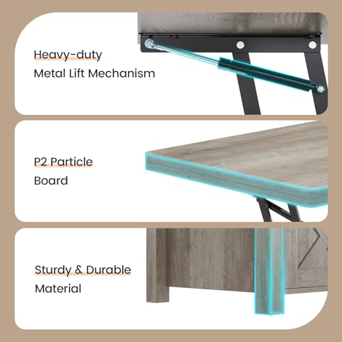 SEDETA Lift Top Coffee Table with Storage, Convertible Dining Table, Grey M719