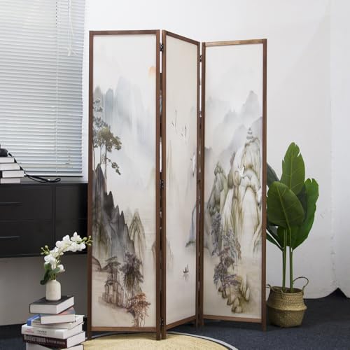 6 Panel Room Divider Screen, Double Faced, Mountain Landscape, 67" H x 94.5" W B114