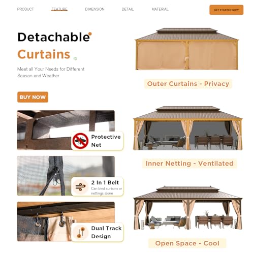 EROMMY 14'x20' Hardtop Gazebo Double Roof Galvanized Steel Outdoor Pavilion G3084
