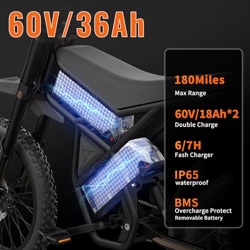 GT73 Electric Dirt Bike for Adults 2500W, 37MPH, 85 Mile Range C7558