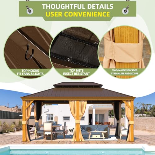 EROMMY 14'x20' Hardtop Gazebo Double Roof Galvanized Steel Outdoor Pavilion G3084