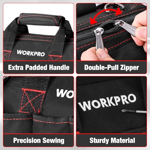 WORKPRO 16-inch Wide Mouth Tool Storage Bag with Waterproof Rubber Base L2617