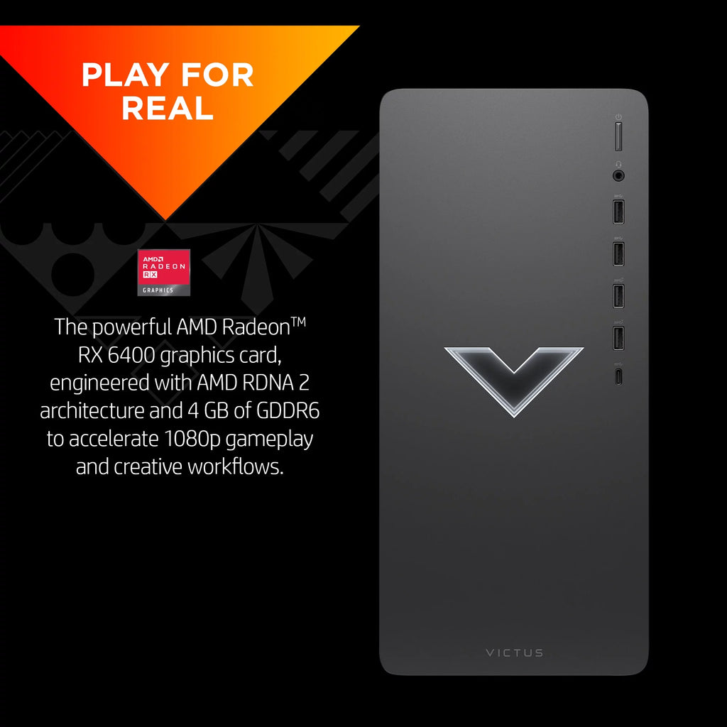 HP Victus 15L Gaming Desktop PC, AMD Ryzen 5, RX6400, 8GB RAM, 512GB SSD, Windows 11 K700977