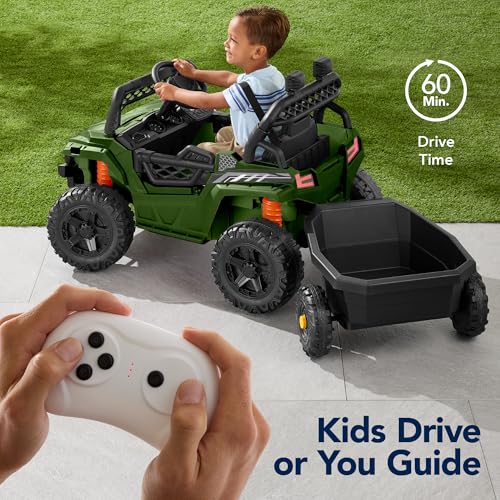 Kids 12V Electric Ride On UTV Car with Trailer, Parent Control, LED Lights, Bluetooth - Black C2735