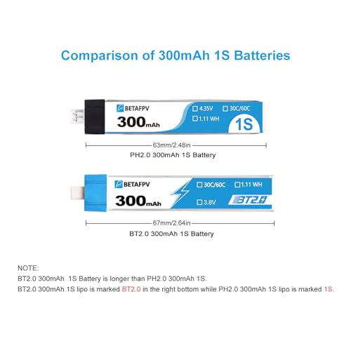BETAFPV 300mAh 1S BT2.0 LiPo Battery for Tiny Whoop Brushless Drone I234