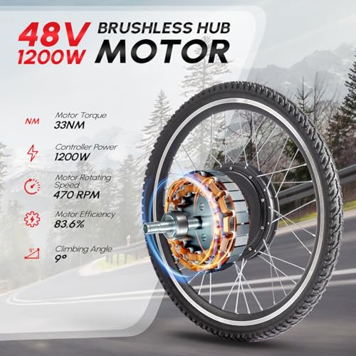 PEXMOR Electric Bike Conversion Kit 48V 1200W 26" Hub Motor L656