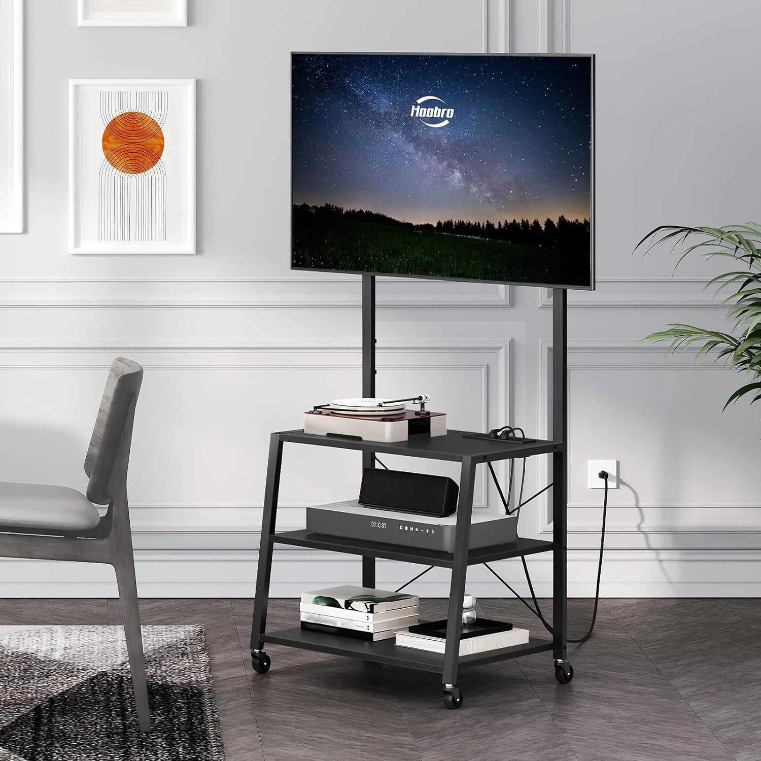 WAGEE Rolling TV Stand with Mount and Power Outlet for TVs up to 55 inch, Black I32706