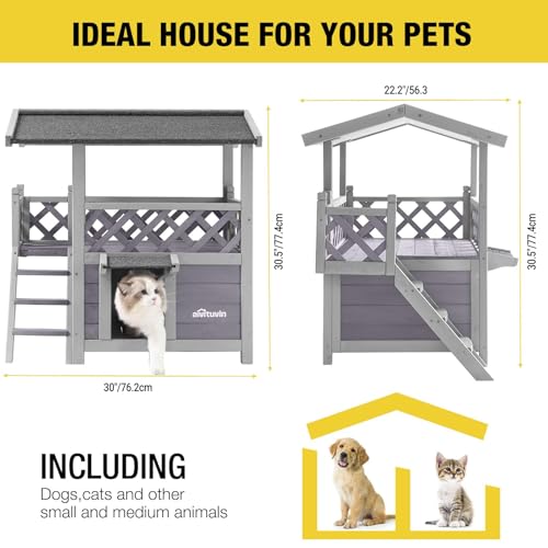 Aivituvin Cat House Outdoor Indoor Insulated Shelter with Escape Door R3178