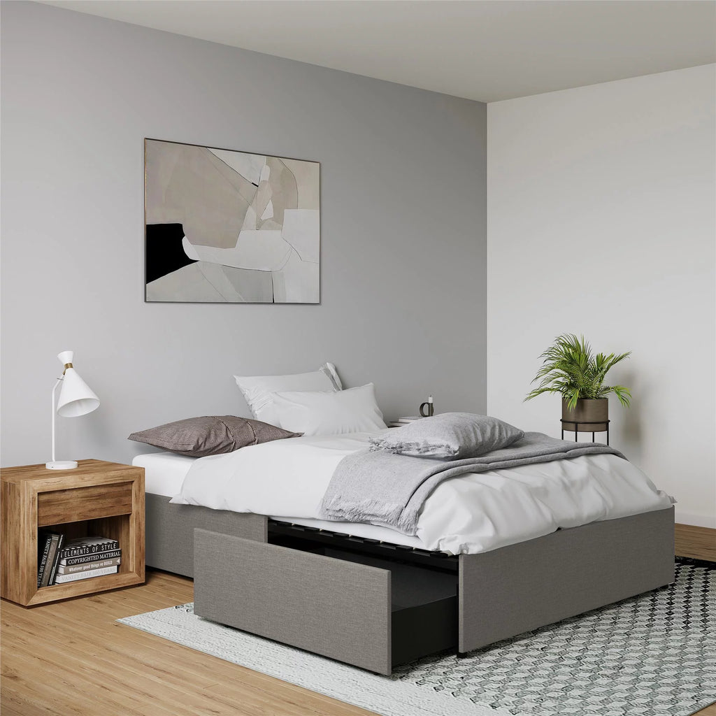 DHP Maven Platform Bed with Storage, King, Gray Linen V35757