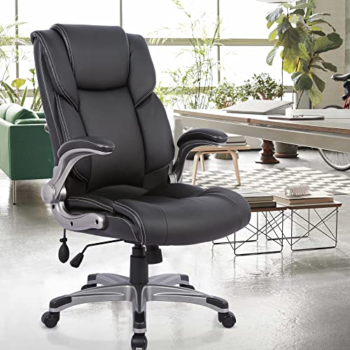 COLAMY Executive Ergonomic Office Chair with Bonded Leather and Flip-up Armrests A775113