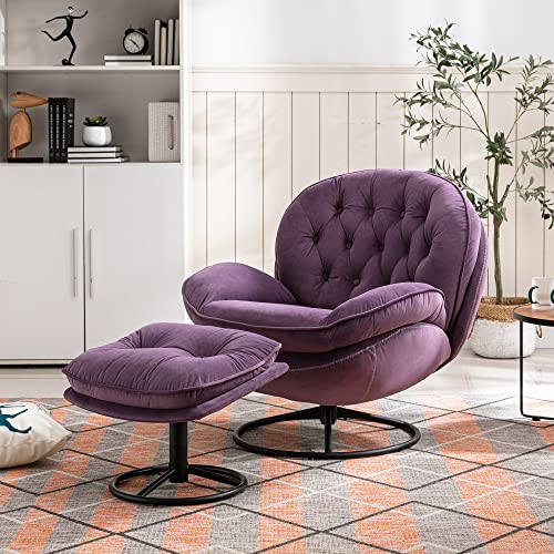 Baysitone Velvet Swivel Accent Chair with Ottoman Set, Modern Lounge Chair, Fruit Green Q36819