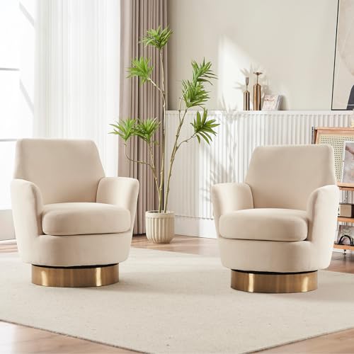 Swivel Barrel Chair Set of 2, Modern Velvet Accent Chairs, Orange P5409