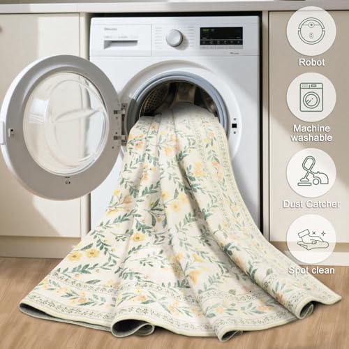 8x10 Floral Washable Area Rug for Living Room, Vintage Soft Non-Slip Carpet Z978379