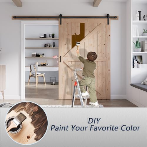 FREDBECK 48in x 80in Sliding Wood Barn Door with 8FT Hardware Kit V8036