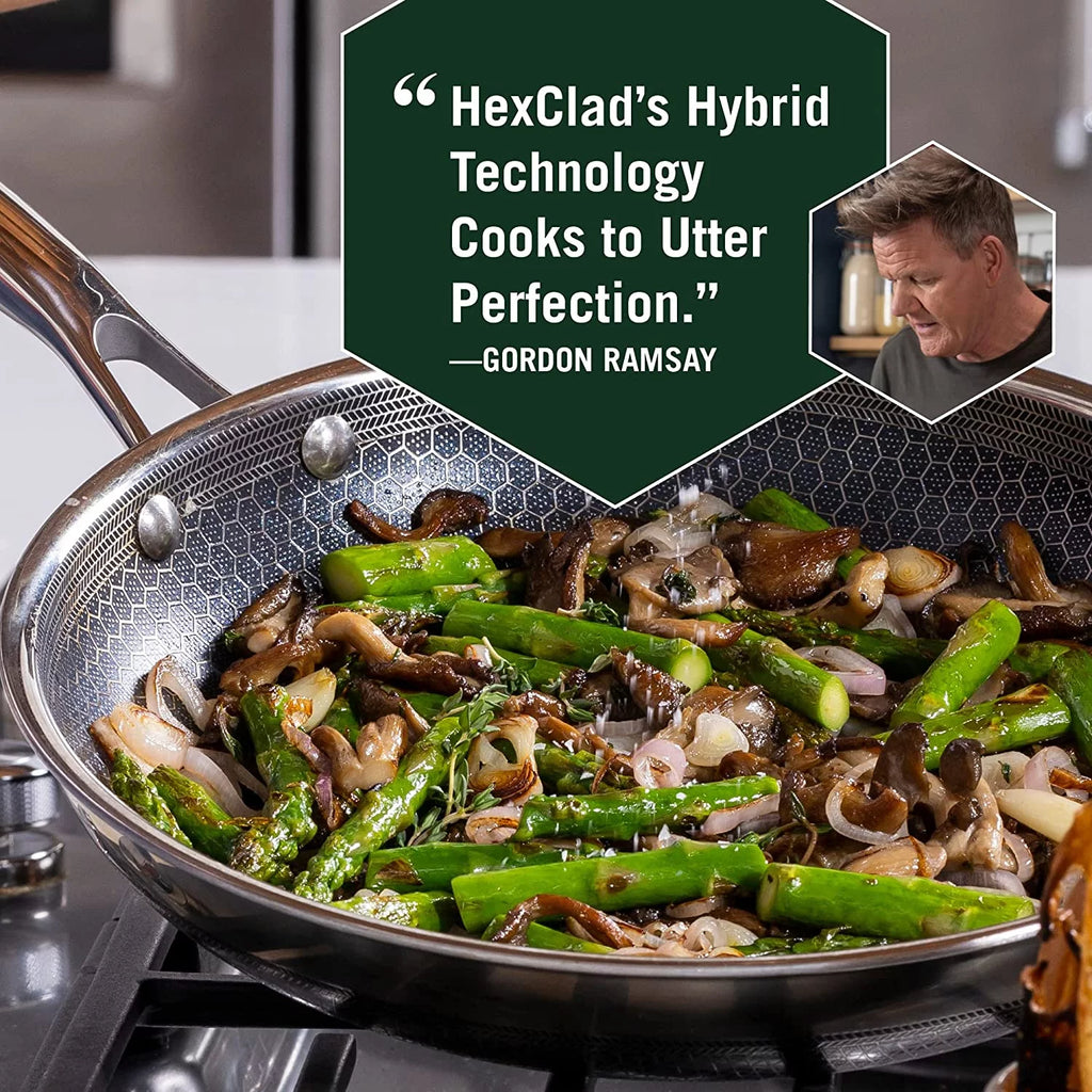 HexClad 12 Inch Hybrid Stainless Steel Frying Pan with Lid J412
