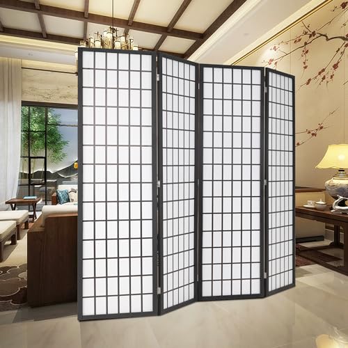 Folding Shoji Room Divider 6Ft 4 Panel Freestanding White V708073