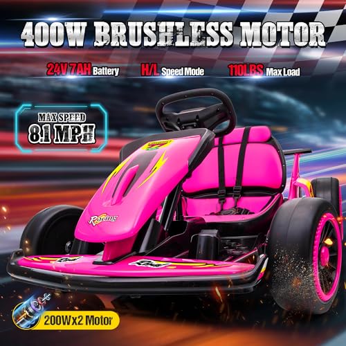 24V Electric Go Kart for Kids with 400W Motors, EVA Tires, Rose Red N76721