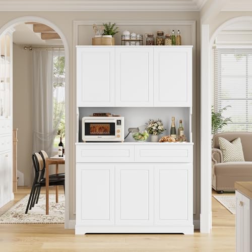 74" Tall Pantry Cabinet with 6 Doors and 2 Drawers, Grey E15130