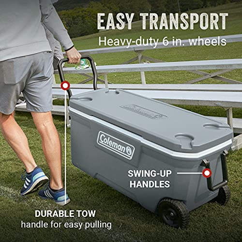 Coleman Classic Series Insulated Rolling Cooler, 65-Quart, Leak-Resistant F832
