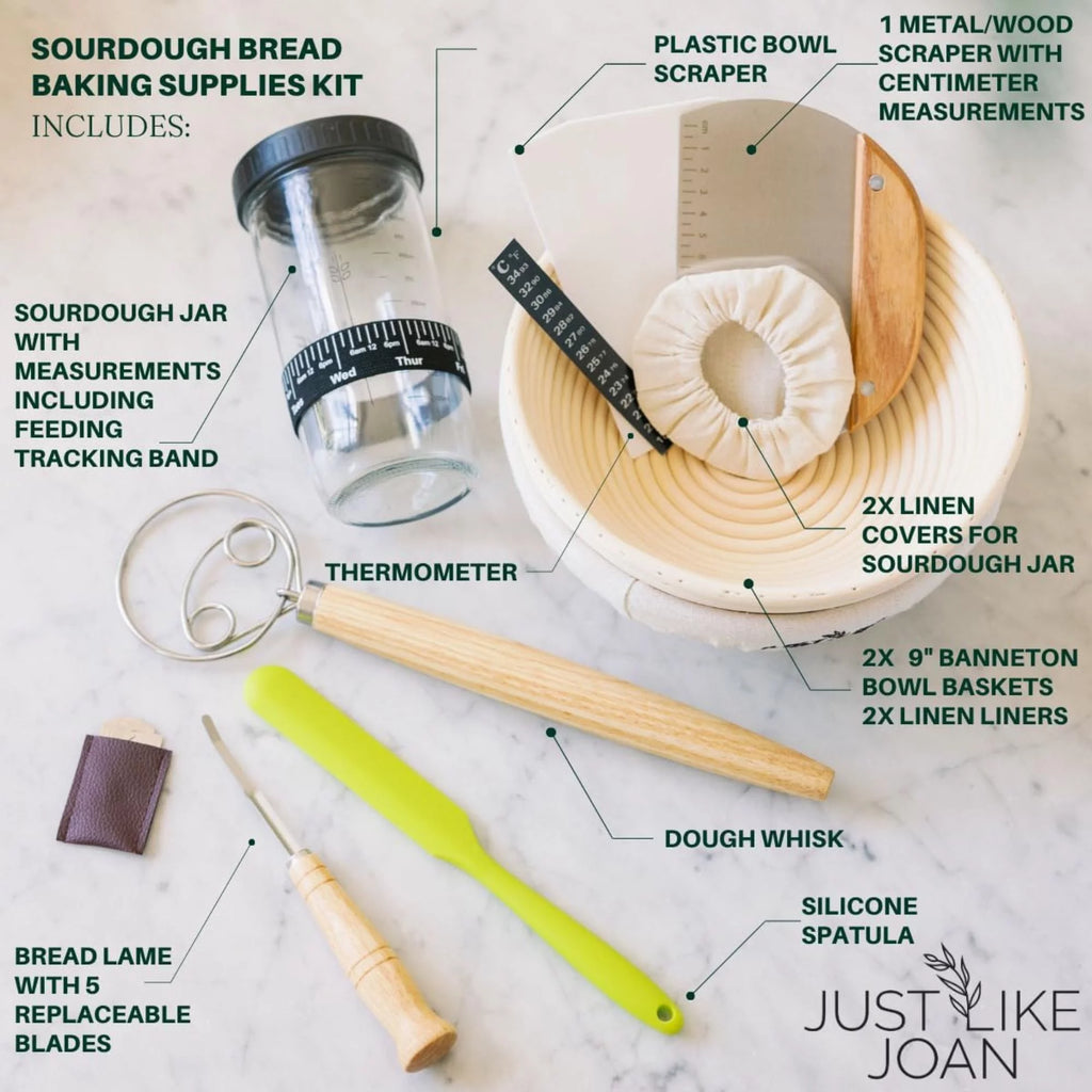 Sourdough Bread Baking Supplies Kit with Starter Jar and Banneton Basket B802