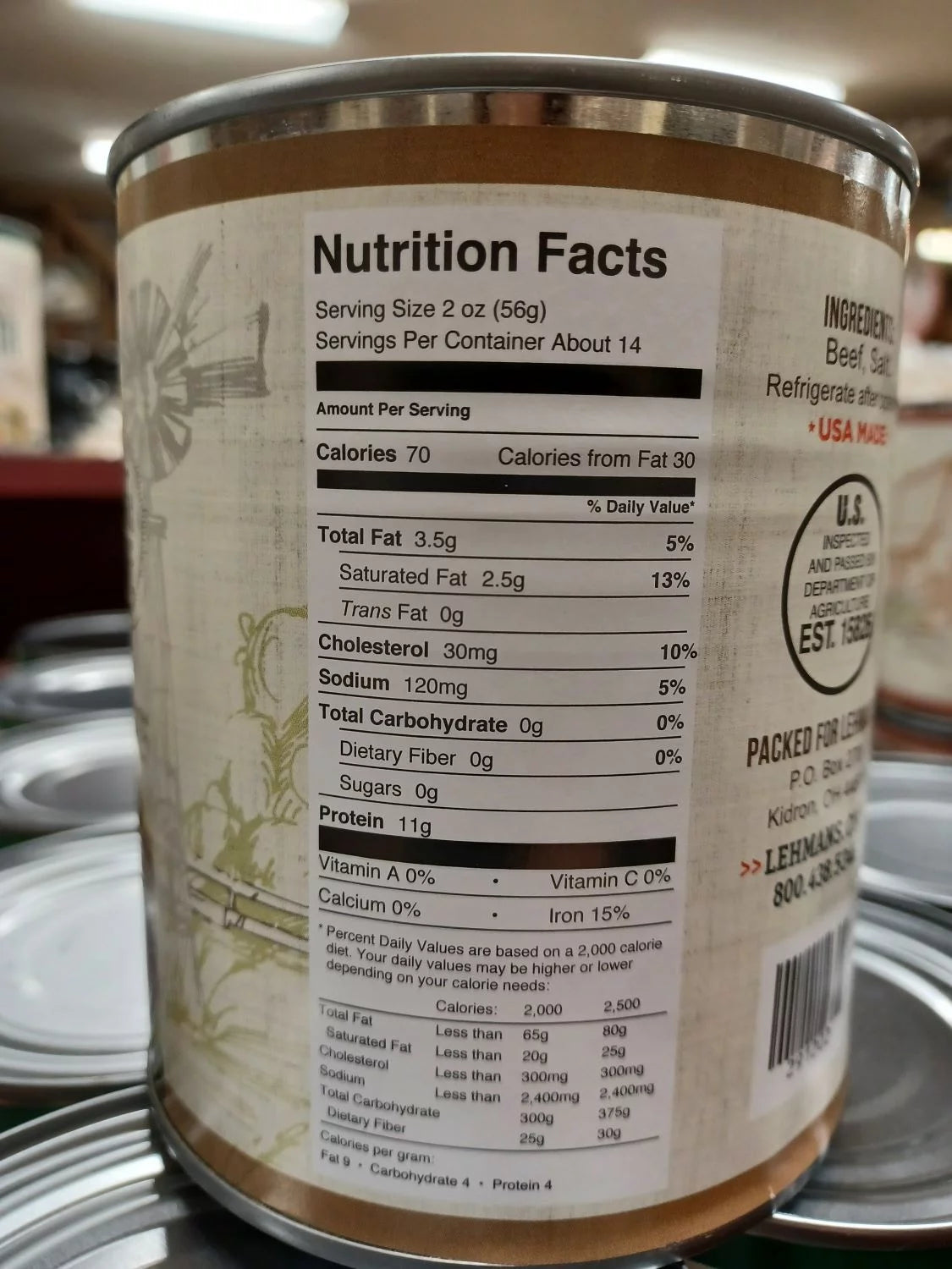 Lehman's All Natural Canned Beef, 28 Oz H766941