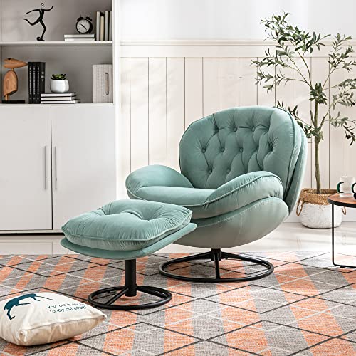 Baysitone Velvet Swivel Accent Chair with Ottoman Set, Modern Lounge Chair, Fruit Green Q36819
