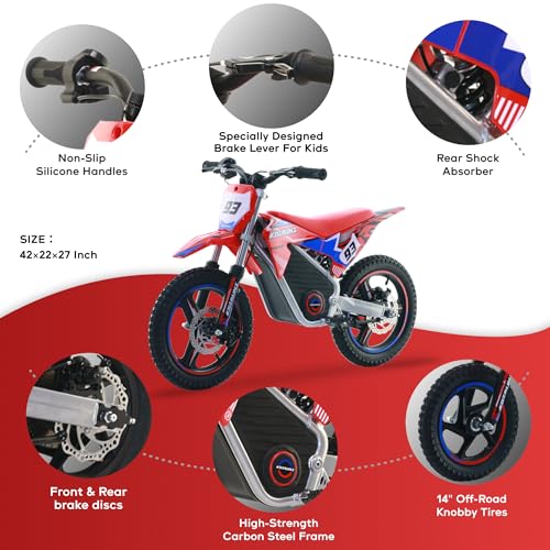 AIII Electric Dirt Bike for Kids 3-7, 12-Inch Off-Road Tires, Red X89100