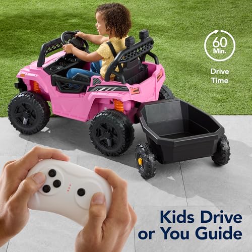 Kids 12V Electric Ride On UTV Car with Trailer, Parent Control, LED Lights, Bluetooth - Black C2735