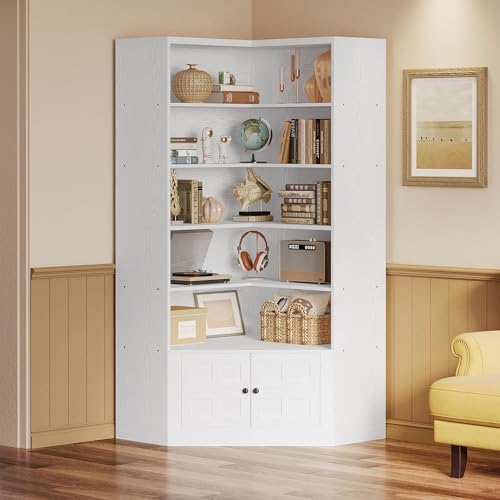 IRONCK 81" Corner Bookshelf with Door, 6 Tiers, White S430530