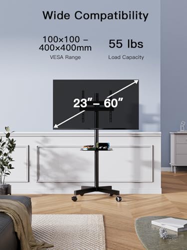 PERLESMITH Rolling TV Stand for 23-60 Inch TVs, Mobile Cart with Adjustable Shelf, VESA 400x400mm R920