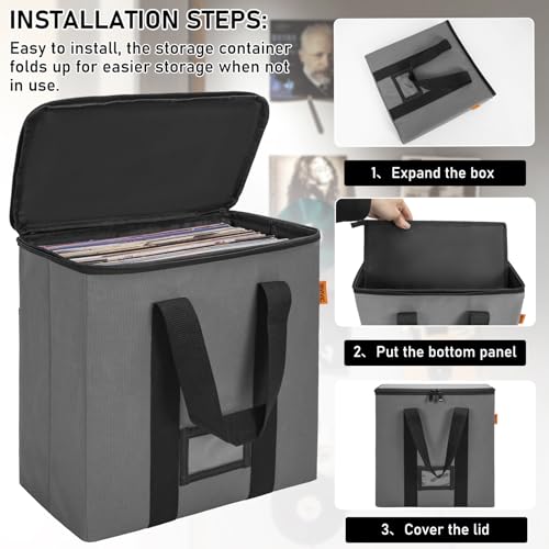 Vinyl Record Storage Box with Lid and Handle for 12 inch LP F282