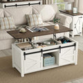 47.3" Lift Top Coffee Table with Storage and Barn Doors, White and Grey I616078