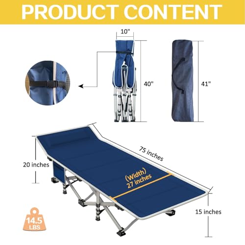 Camping Cot with Thick Pad, Folding Bed, Heavy Duty with Carry Bag I101