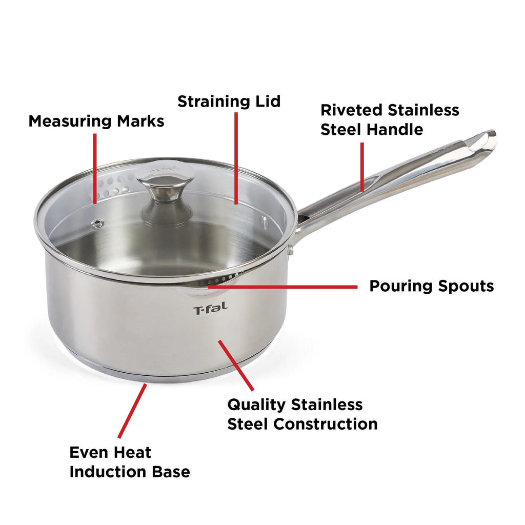 T-fal Cook & Strain Stainless Steel Sauce Pan with Lid, 3 Quart H295458